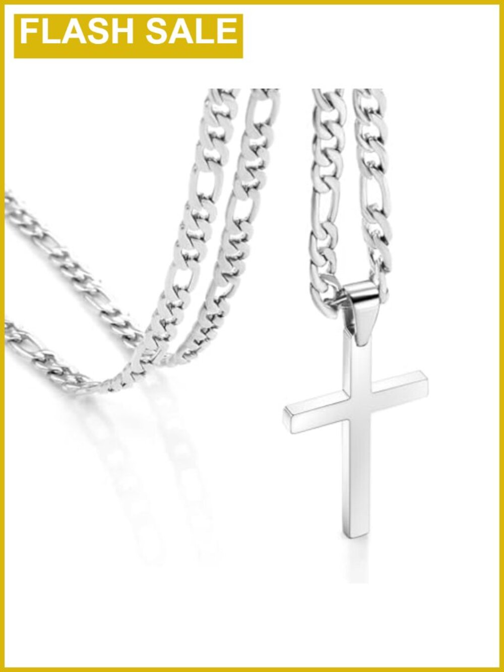 Men's Stainless Steel Cross Pendant Necklace Figaro Chain 6mm Lobster Clasp